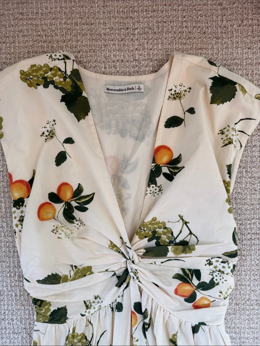 Abercrombie Cream Fruit Print Twist-Front Maxi Dress - Size S